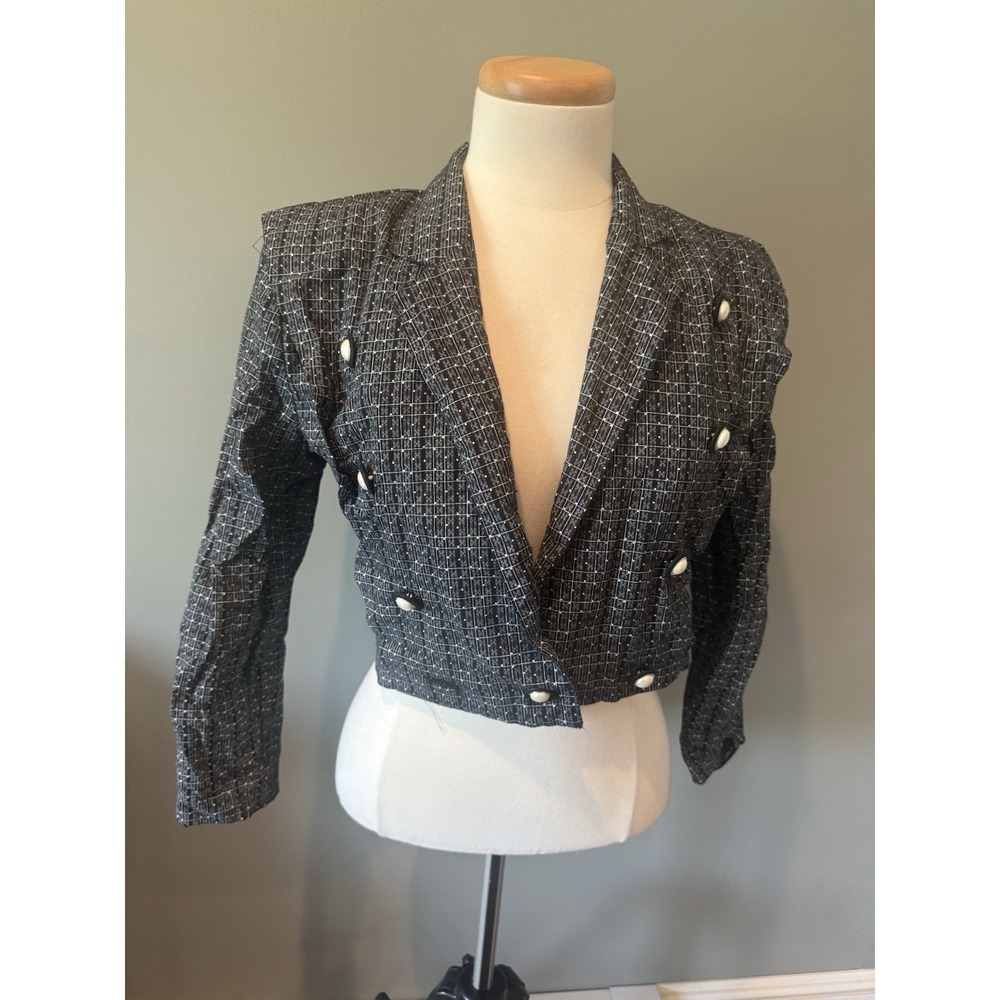 Vintage 80s A. Byer dark grey geometric print crop blazer jacket Small EUC VTG